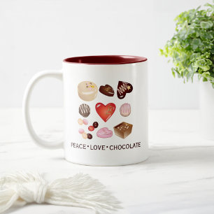 Cute Modern Peace Love Chocolate Candy Heart Two-Tone Coffee Mug