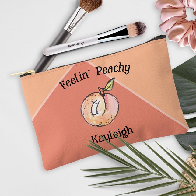 Cute Modern Peach Peaches Add Name Fun Summer Accessory Pouch (Creator Uploaded)