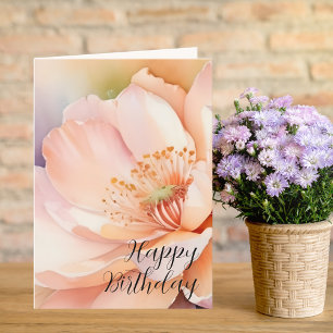 Cute Modern Peach Rose Birthday card