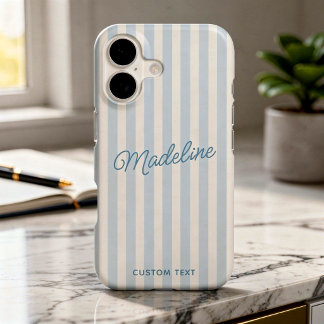 Cute Modern Personalised Coastal Blue Striped