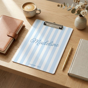 Cute Modern Personalised Coastal Blue Striped Clipboard