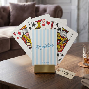 Cute Modern Personalised Coastal Blue Striped Playing Cards