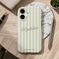 Cute Modern Personalised Coastal Sage Striped