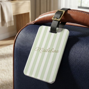 Cute Modern Personalised Coastal Sage Striped Luggage Tag