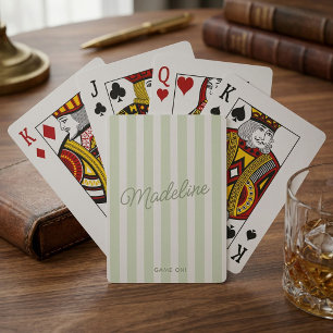 Cute Modern Personalised Coastal Sage Striped Playing Cards
