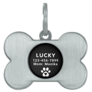 Cute Modern Personalised Dog Name Black Pet ID Tag