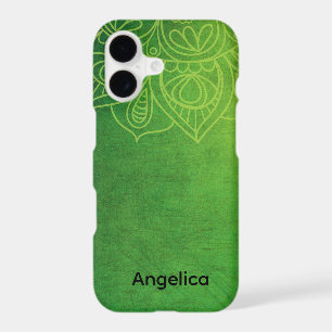 Cute Modern Personalised Name Green Mandala 