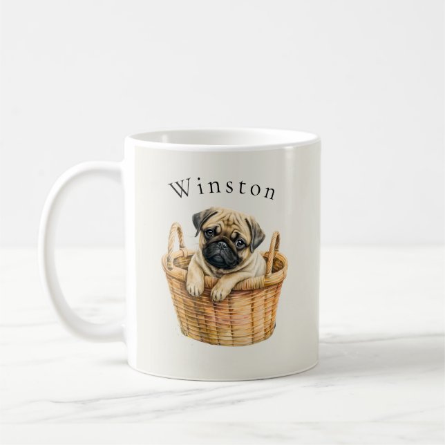 Cute modern  personalised pug coffee Mug (Left)