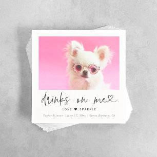 Cute Modern Pet Photo Dog Wedding   Drinks On Me Napkin