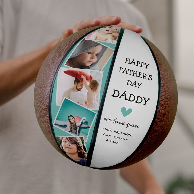 Cute Modern Photo Collage Fathers Day Basketball (Custom Photo Dad Keepsake Basektball)