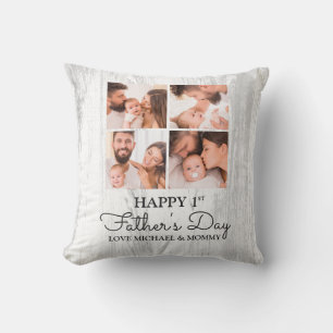 Cute Modern Photo Collage Happy First Fathers Day Cushion