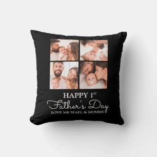 Cute Modern Photo Collage Happy First Fathers Day Cushion