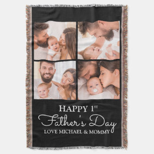 Cute Modern Photo Collage Happy First Fathers Day Throw Blanket