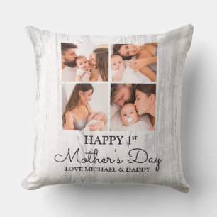 Cute Modern Photo Collage Happy First Mothers Day Cushion