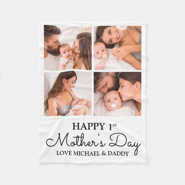 Cute Modern Photo Collage Happy First Mothers Day Fleece Blanket (Front)