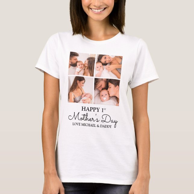 Cute Modern Photo Collage Happy First Mothers Day T-Shirt (Front)