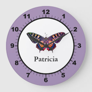 Cute Modern Photography Butterfly Add Name Large Clock