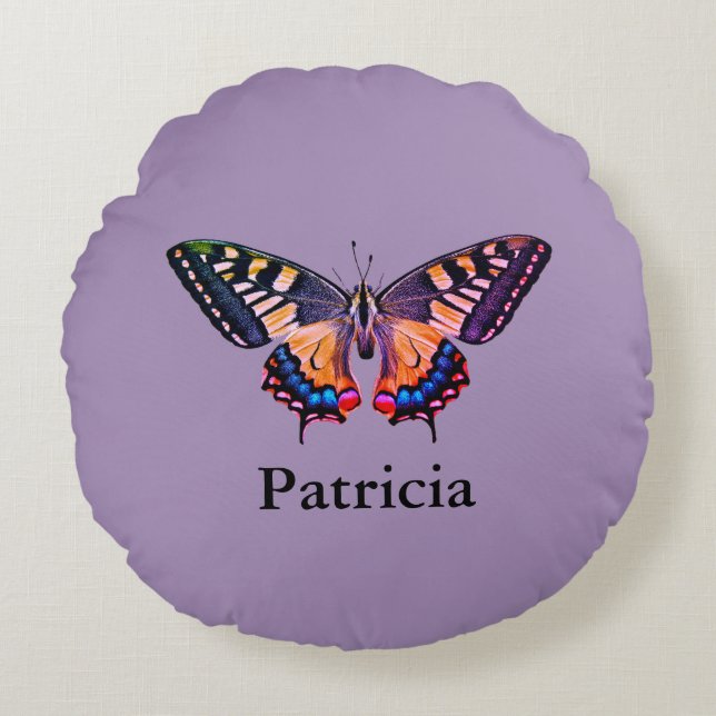 Cute Modern Photography Butterfly Add Name Round Cushion (Front)
