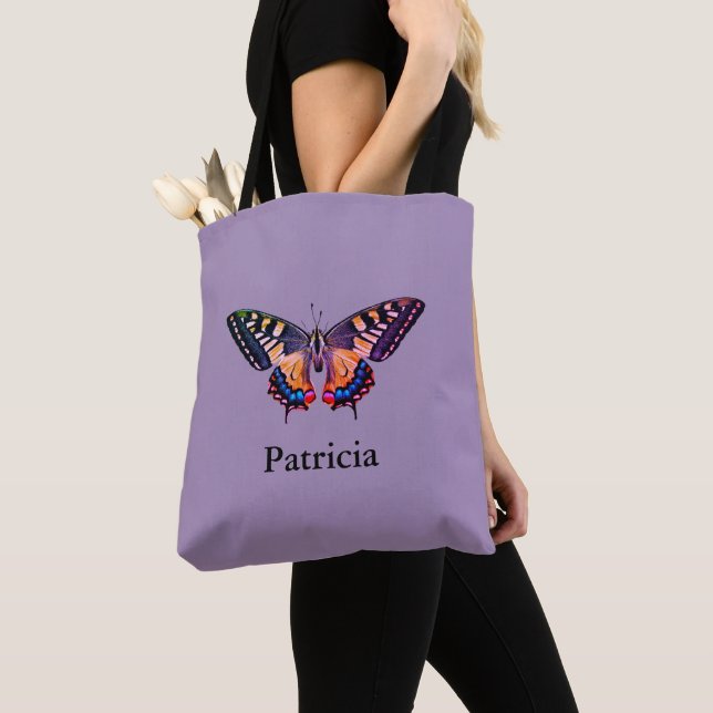Cute Modern Photography Butterfly Add Name Tote Ba (Close Up)