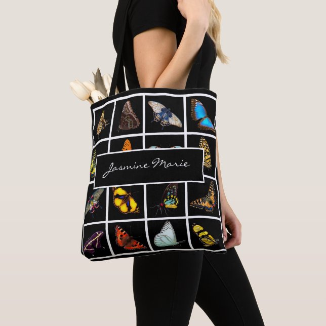 Cute Modern Photography Butterfly Add Name Tote Ba Bag (Close Up)