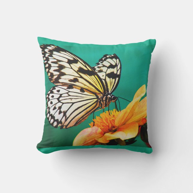 Cute Modern Photography Butterfly Yellow Flower Cushion (Front)