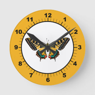 Cute Modern Photography Butterfly Yellow Round Clock
