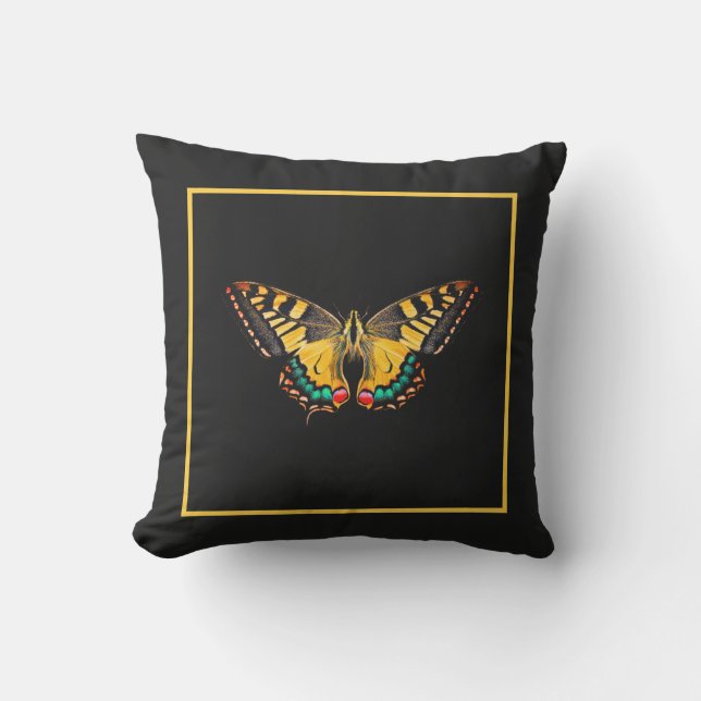 Cute Modern Photography Yellow Butterfly Black Cushion (Front)