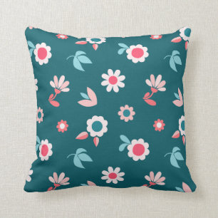 Cute Modern Pink and Teal Floral Pattern Cushion