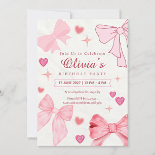 Cute Modern Pink Bow Baby Shower Invitation