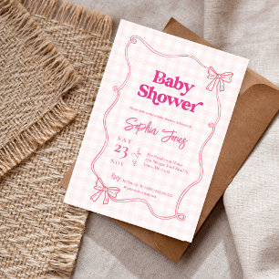 Cute Modern Pink Bow Baby Shower Invitation