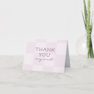 Cute Modern Pink Chequered Baby Shower Thank You Card