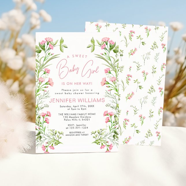 Cute Modern Pink Floral Baby Girl Shower Invitation (Creator Uploaded)