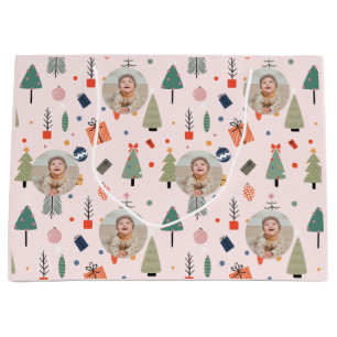 Cute Modern Pink Funny Christmas Photo Large Gift Bag