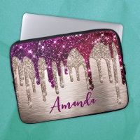 Cute modern Pink red Glitter Drips monogram