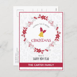 Cute Modern Poinsettia Red Christmas Wreath Holiday Postcard