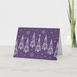 Cute Modern Purple Christmas Trees Snowflakes Holiday Card