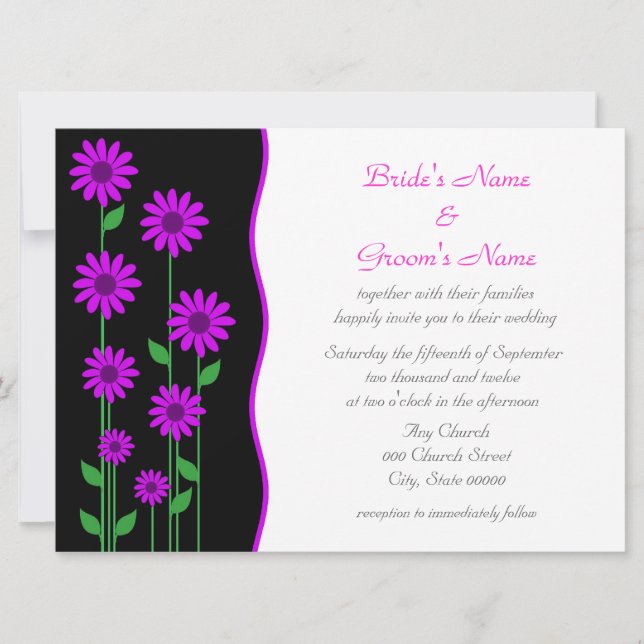 Cute Modern Purple Flowers Wedding Invitation (Front)