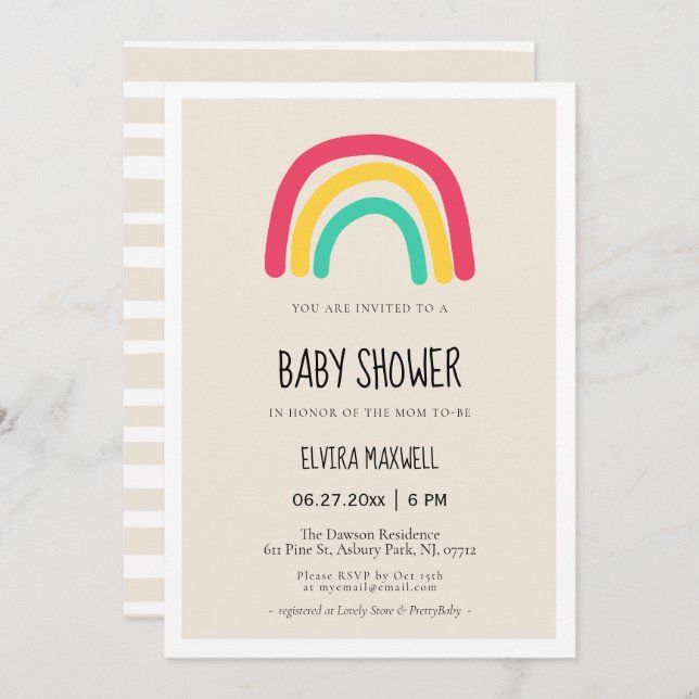 Cute modern rainbow Baby shower Invitation (Front/Back)