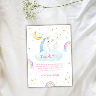 Cute Modern Rainbow Moon Star Unicorn Baby Shower Thank You Card