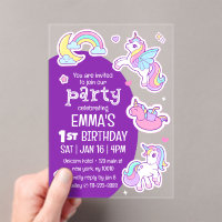 Cute Modern Rainbow Unicorns Kid's Birthday Party