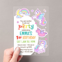Cute Modern Rainbow Unicorns Kid's Birthday Party