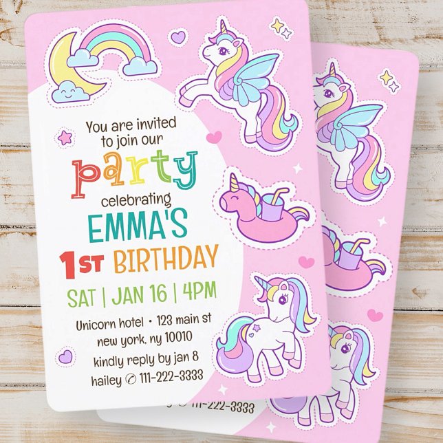 Cute Modern Rainbow Unicorns Kid's Birthday Party Invitation (Creator Uploaded)