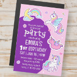 Cute Modern Rainbow Unicorns Kid's Birthday Party Magnetic Invitation<br><div class="desc">Composed of fun sans serif handwritten typography; Cute unicorn  in the backgroud

This is designed by Select Party Supplies,  exclusive for Zazzle.

Available here:
http://www.zazzle.com/store/selectpartysupplies</div>
