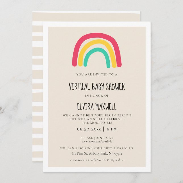 Cute modern rainbow Virtual Baby shower Invitation (Front/Back)