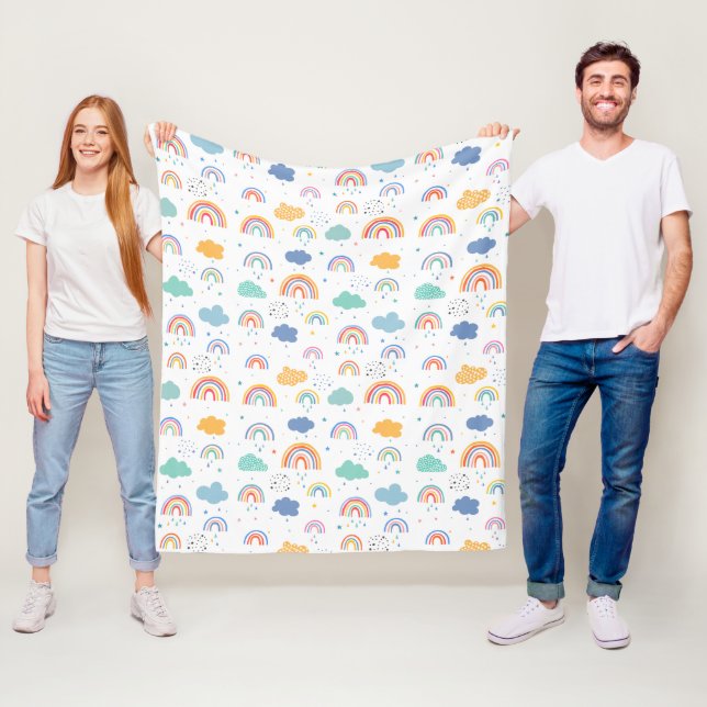 Cute Modern Rainbows and Clouds Pattern Fleece Blanket (In Situ)