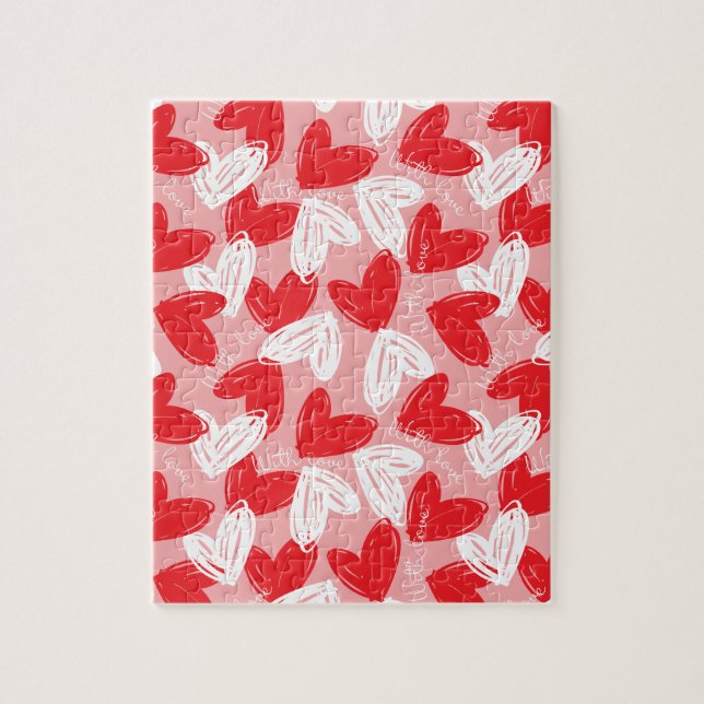 Cute Modern red and white hearts pattern Jigsaw Puzzle (Vertical)