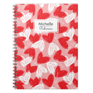 Cute Modern red and white hearts personalised Notebook