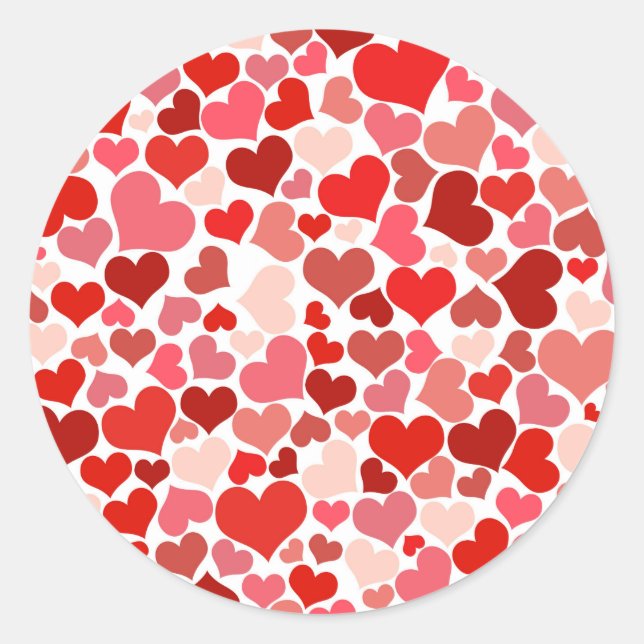 Cute Modern Red Heart Pattern Classic Round Sticker (Front)