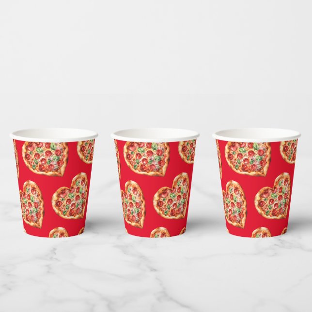 Cute Modern Red Heart Shaped Pizza Paper Cups (Multi)