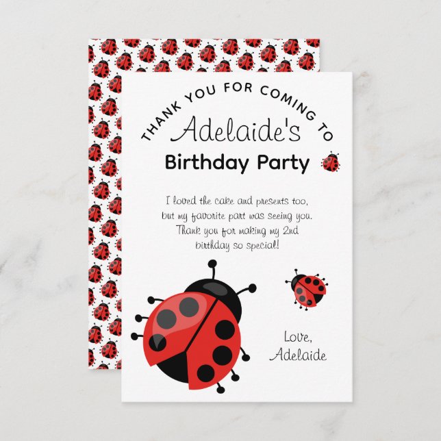 Cute Modern Red Ladybug Birthday Party Thank You (Front/Back)